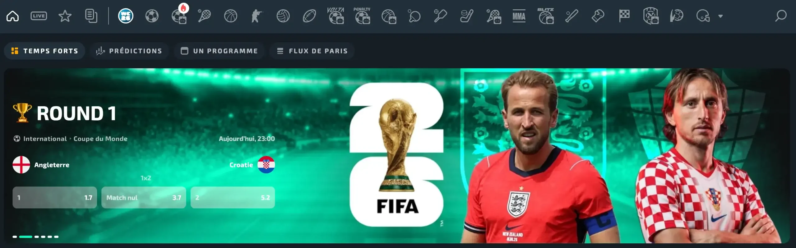 Section de paris sportifs en ligne et cotes sur Casinozer