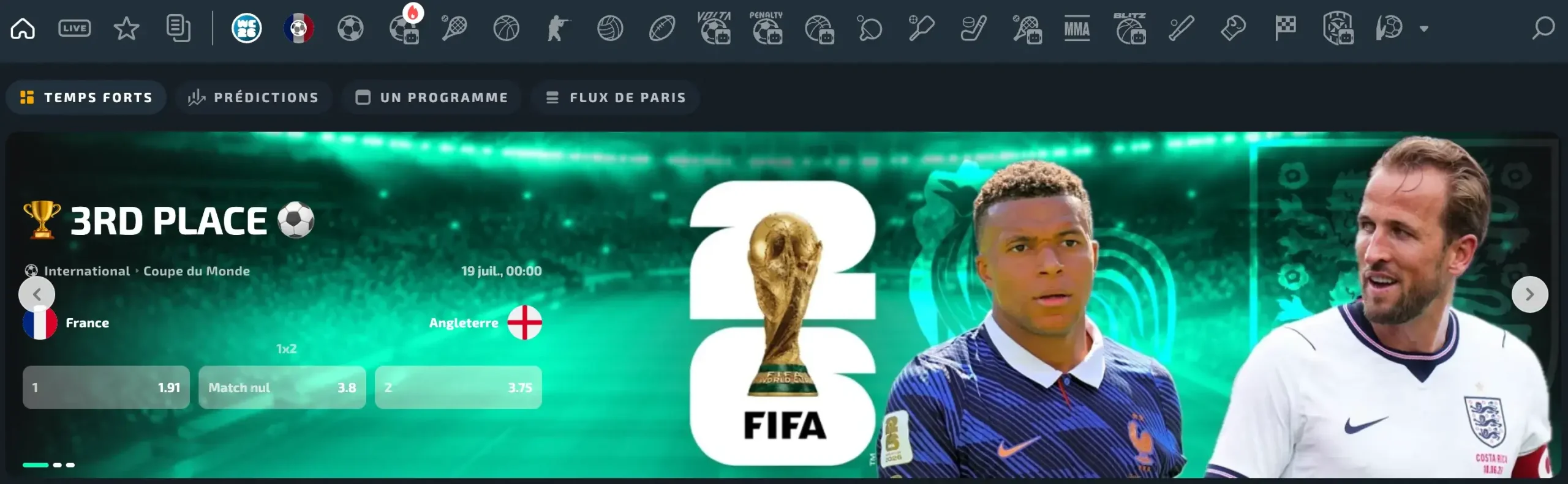 Section de paris sportifs en ligne et cotes sur le site Casinozer